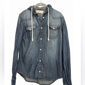 True Religion Blue Denim Hooded Snap Western Blouse